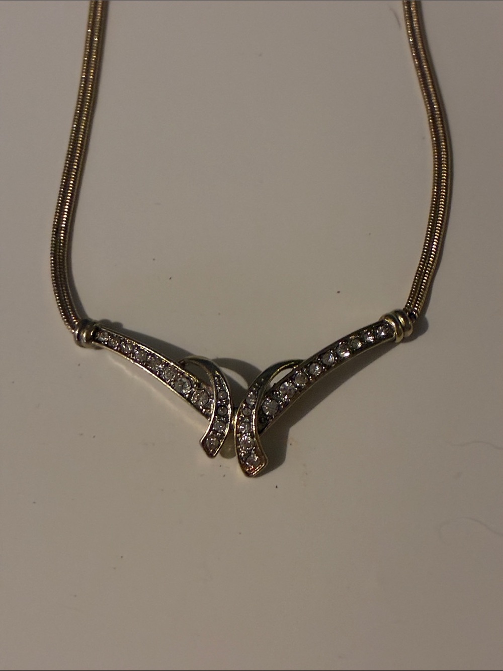 Crystal Accent Gold-Tone V-Shaped Necklace